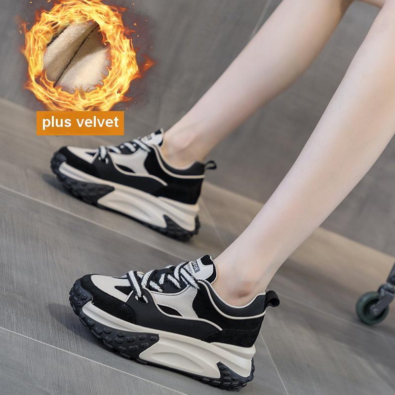 Fashion Autumn and Winter New Little White Shoes Sports Leather  Leisure  Shoes for Women Thick Sole with Elevated Inner Height  Sneaker