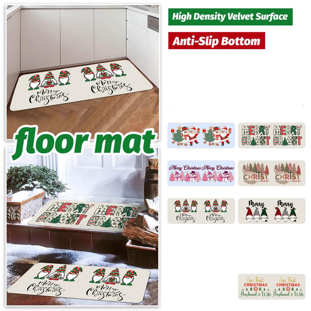 Christmas Kitchen Anti-slip Mat Carpet Flannel Doormat One-piece Set