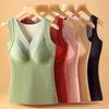 Elegant Velvet Lace V-Neck Women's Warm Vest with Fixed Cups and Silk Cashmere Base