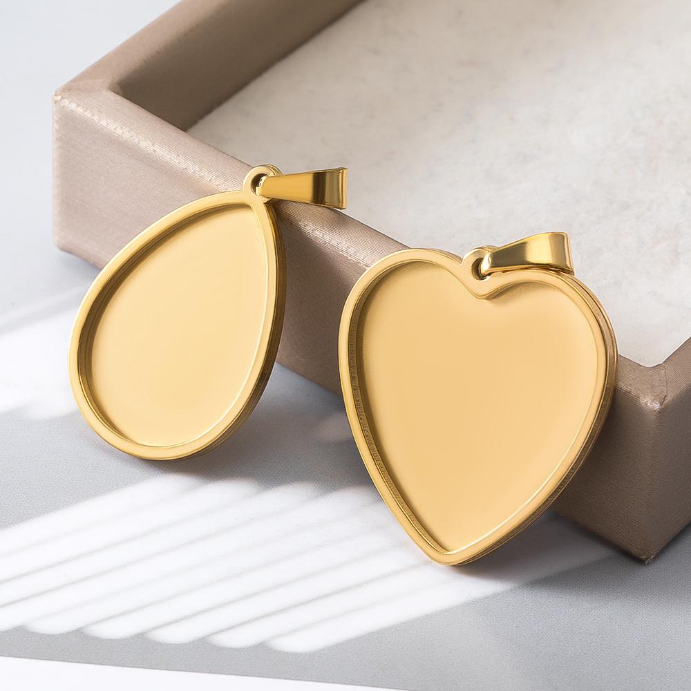 5Pcs 2Pcs Stainless Steel Heart Blank Pendant Trays Bezel Charms Bulk for Homemade Necklaces Jewelry Making DIY Crafts Resin Art