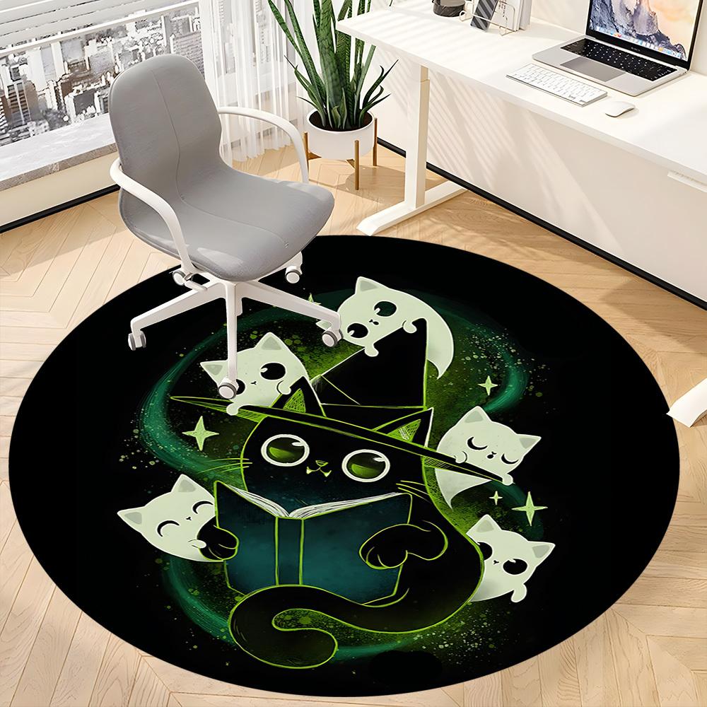 1pc Witchcraft Cats Office Round Area Rug, Under Office Chairs Bedroom Living Room Home Decor, Room Deco, Available in Various Sizes