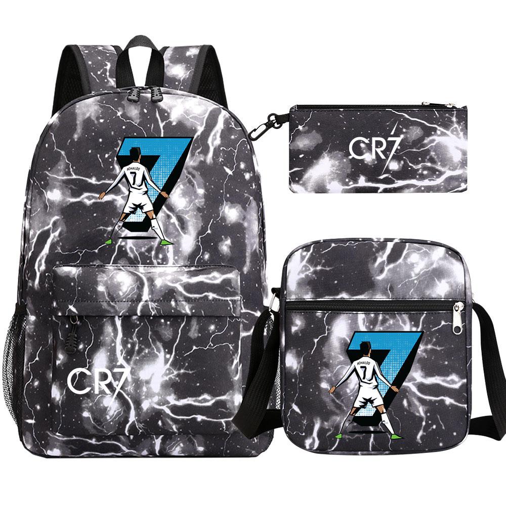 Football Star Cr7 3Pcs Boy Girl Back To School Book Bags, Student Shoulder Bag Pencil Case Backpack, Teenagers Mochila Men Women