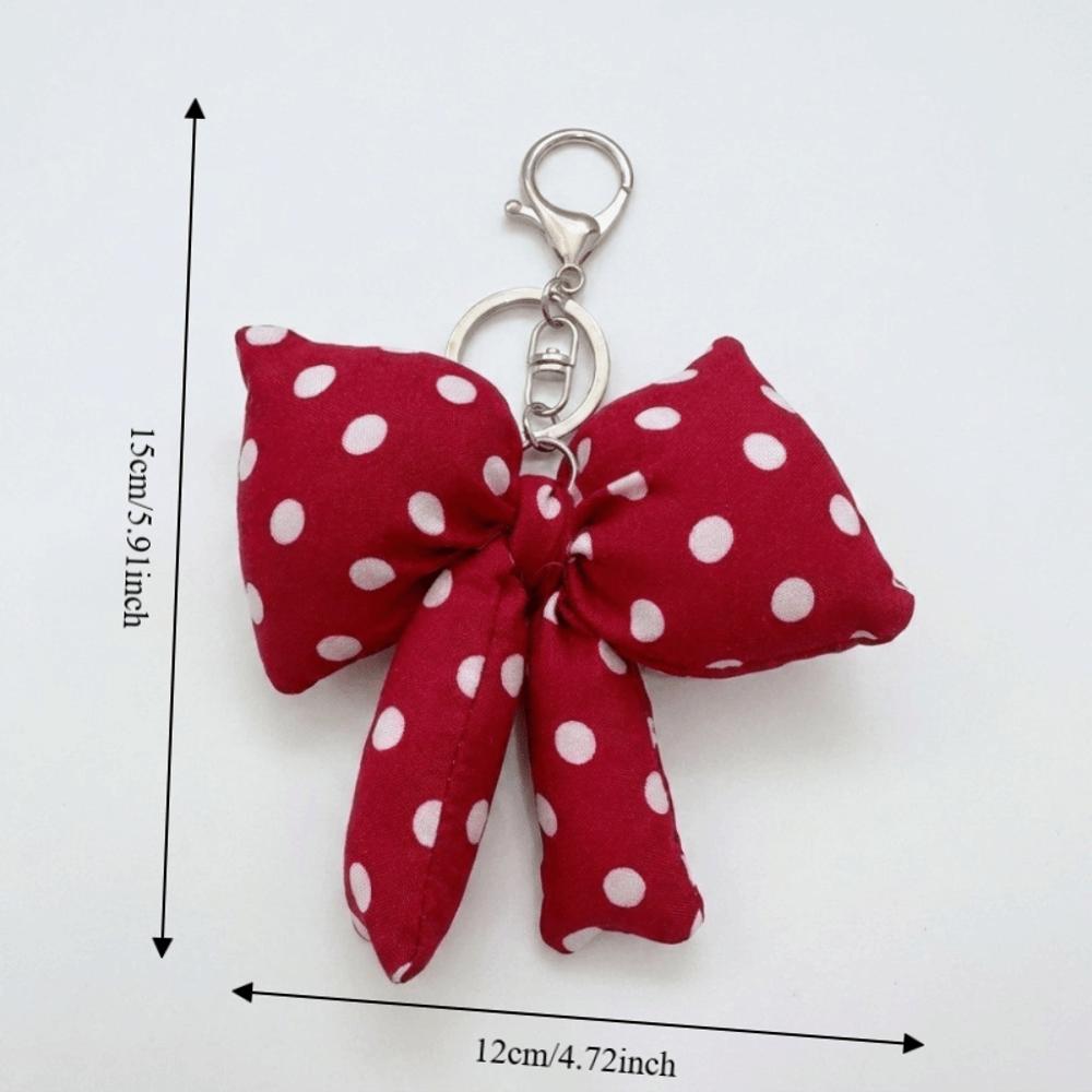 Padded Fabric Bag Pendant Polyester Backpack Handbag Decor Cute Polka Dot Bow Keychain  Gift
