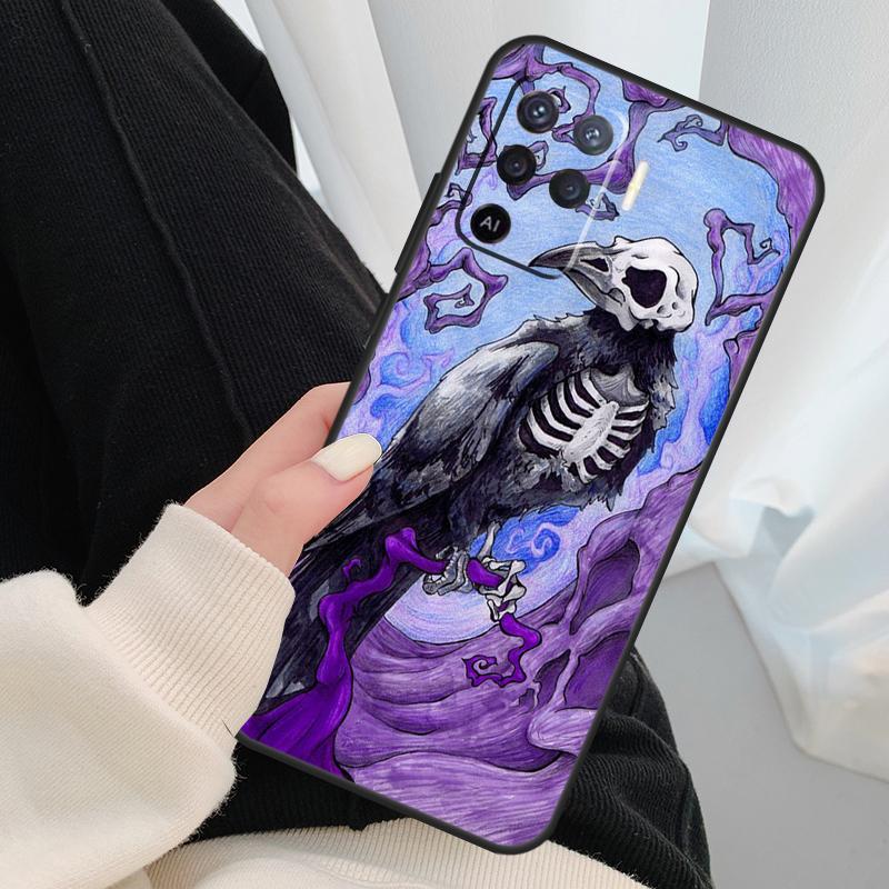 Crow Raven Dark Skull Case For OPPO A15 A16 A1K A54 A74 A94 A52 A72 A83 A91 A93 A53S A5 A9 A31 A53 2020 Cover