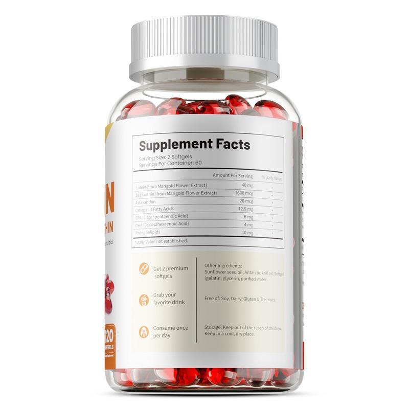 High-content Lutein and Zeaxanthin Soft Capsules, 40mg, Natural Plant Extract Nutrition, Suitable for Adults.