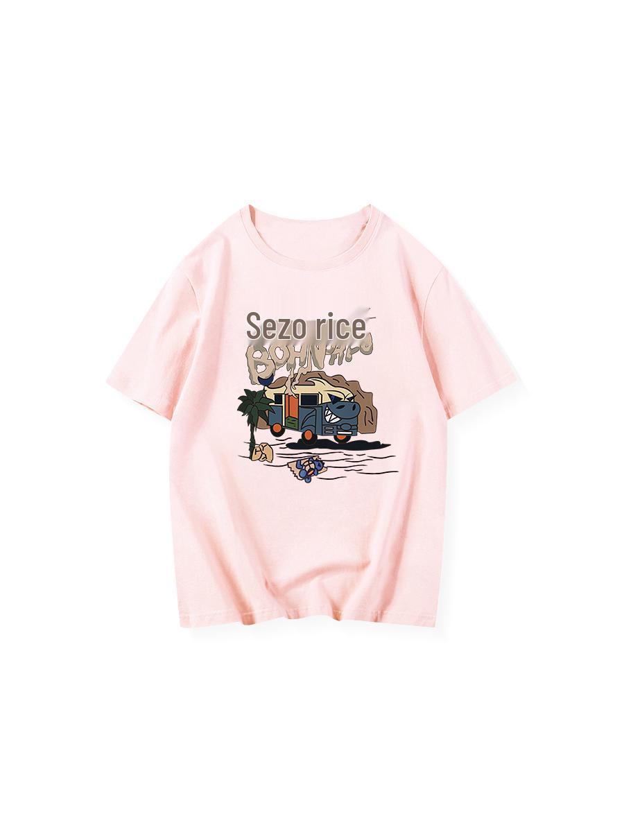 

Черная футболка из чистого хлопка оверсайз в стиле кэжуал для женщин, с коротким рукавом, коллекция лето 2024 XXL (65-72.5 kg) розовый