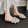 Fashion Plus-size Flat Slippers Women Fashion Square Head Open Toe Crystal Butterfly Knot Non-slip Wear-resistant Flip-flops