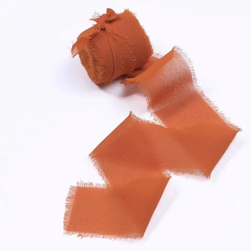 4CM*5M Handmade Frayed Edged Satin Chiffon Silk Ribbon For Wedding Invitation Wrapping Bouquets Birthday Party Decorations Gifts