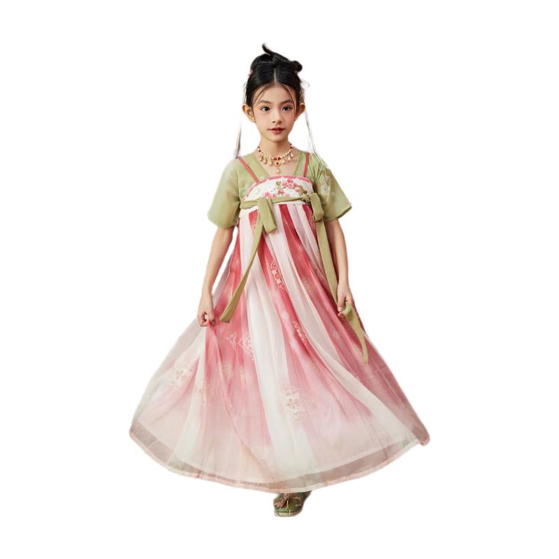 ASK JUNIOR Girls New Chinese Style Embroidered Chiffon Princess Dress M