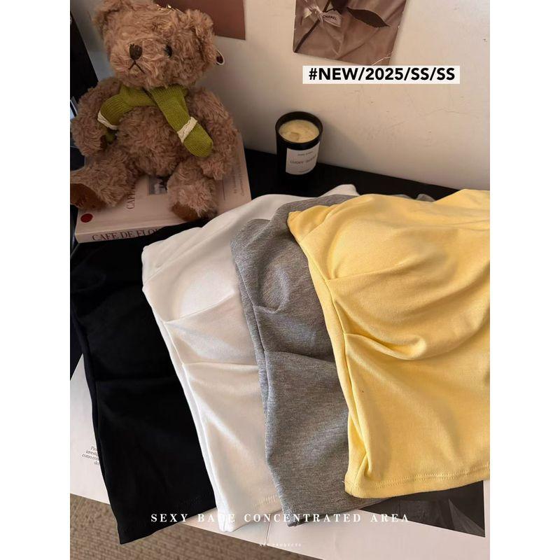 Kumikumi Pure Desire Style Sexy Temperament Pleat Tube Top Vest Women clothes Summer Slimming All-Match Belt Chest Pad Top