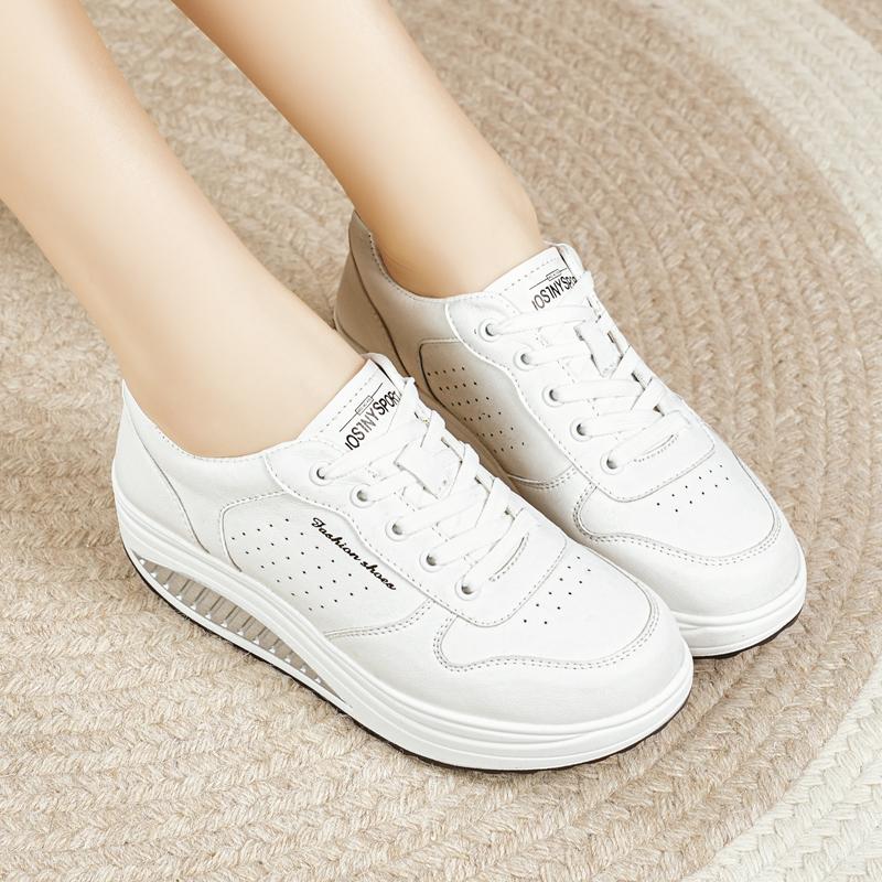 Damen Höhenvergrößerung Weiße Leder Keilsneaker Lässige Dicke Sohle Loafer Mädchenschuhe