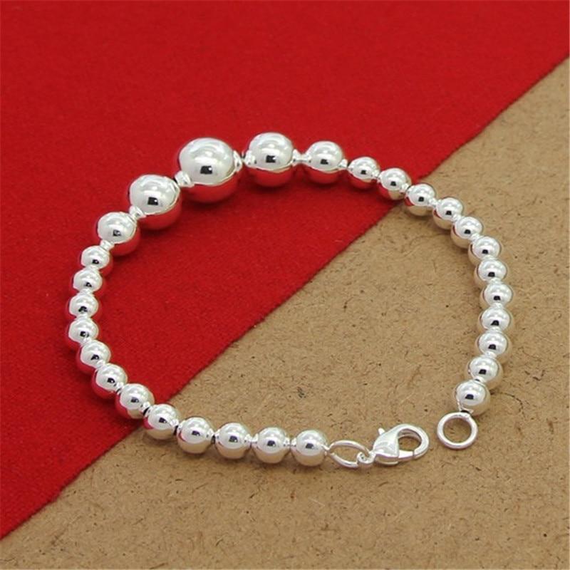 New 925 Sterling Silver Bracelet Glossy Bead Silver Chain For Woman Charm Jewelry Bracelet Gift