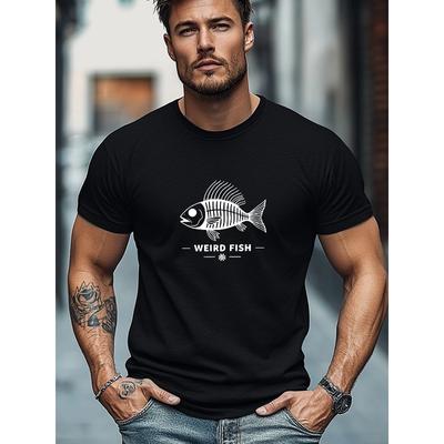European Size Plus-Size Men'S T-Shirt, Comfortable And Versatile, Easy Yet Stylish, Featuring a WEIRD FISH Design for Summer Casual Wear