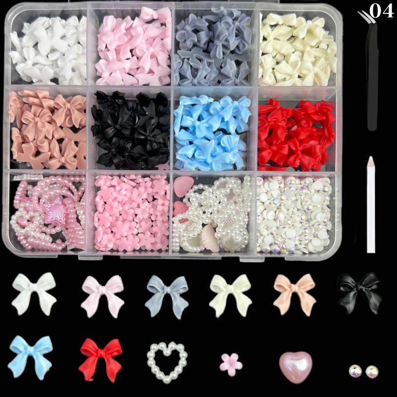 12Grids/Box Mixed Resin Bowknot Nail Art Decorations 3D Charms Kawaii Colorful Bow  Diy Manicure Tools Parts