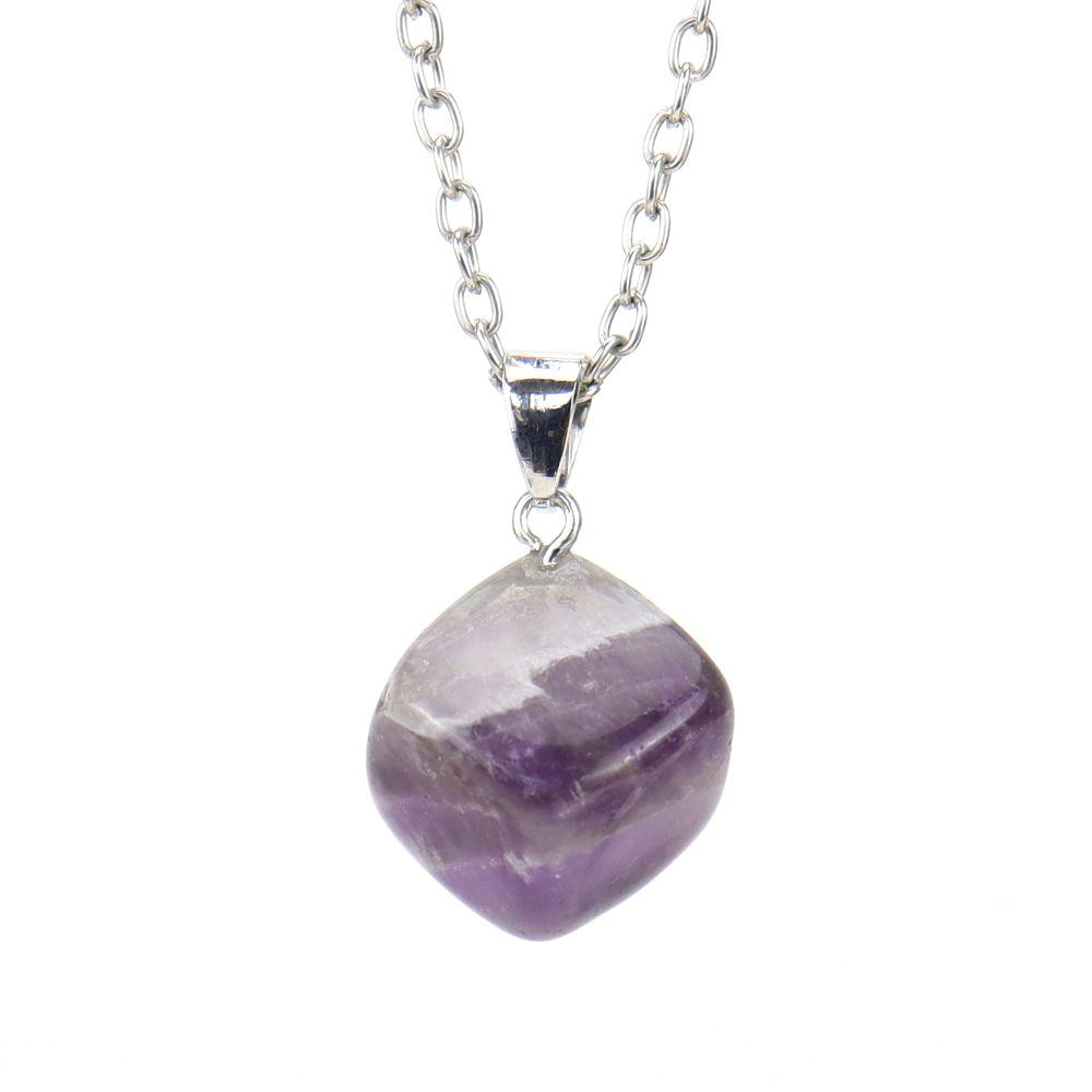 Square Natural Crystal Rough Stone Amethyst Agate Square Pendant Necklace N665