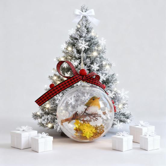 Nature's Birds Ball Ornament 3D Animal Clear Plastic Ball Decoration Christmas Tree Memorial Gift for Bird Lovers