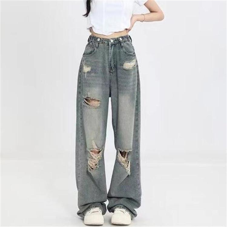 Oversized American Style Distressed Jeans for Women High Waisted Straight Leg Loose Fitting Jeans for Slimming and High Street Vibe Wide Leg Mop Pants