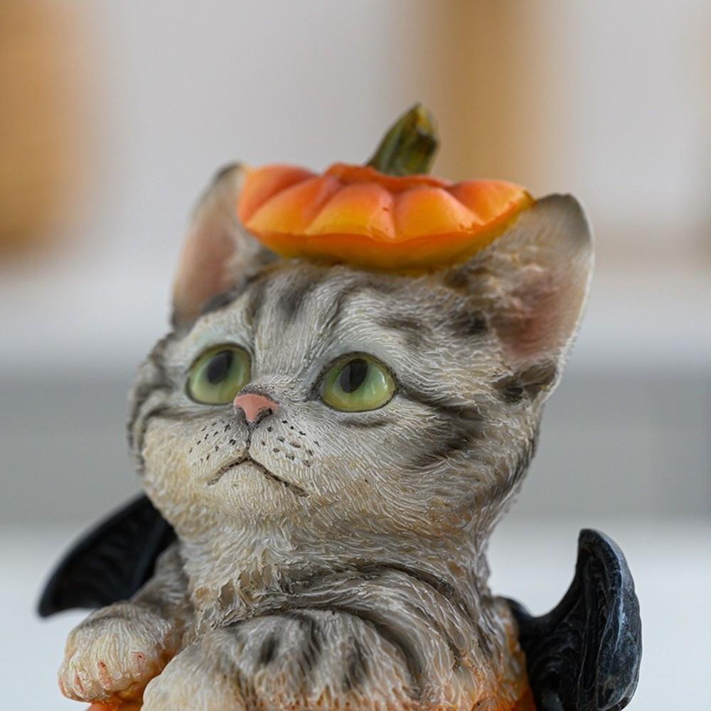 Cute Halloween Cat Pumpkin Statue Handmade Cat Desk Figurine  Christmas Celebration
