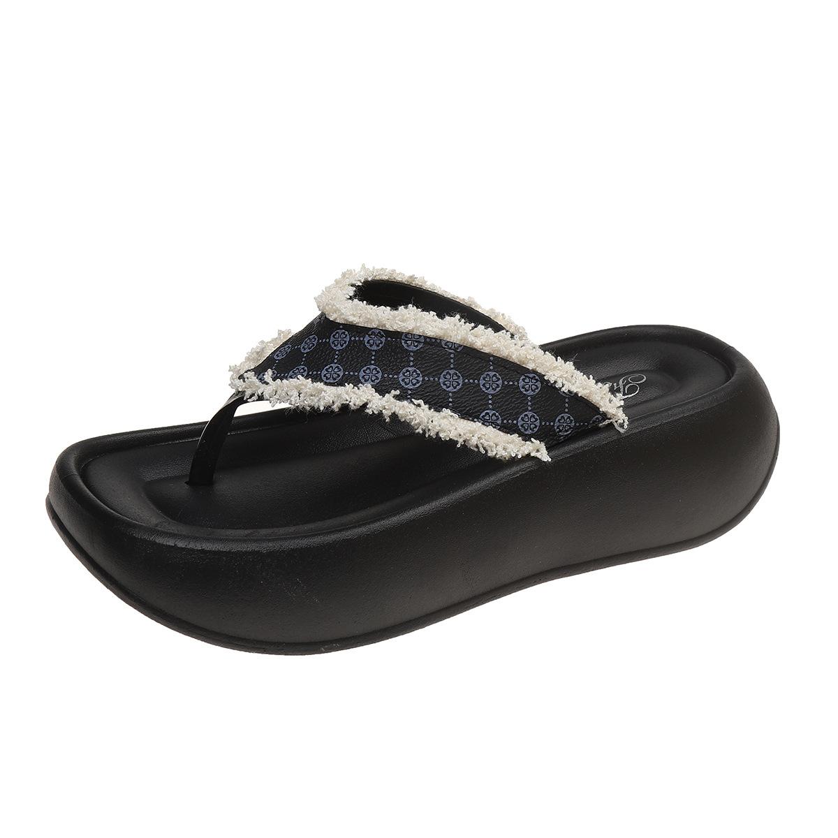 

Вьетнамки в ретро-стиле Женская летняя мода Универсальные Пляжный отдых Ветер Толстая подошва Нескользящие Сандалии с передовым чувством Оптом JQ 41 чёрный