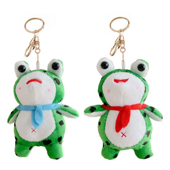 Plush Cartoon Frog Keychain Blue Red Scarf Stuffed Frog Car Key Ring Backpack School Bag Charm Purse Pendant Hanging Decoration Ornament