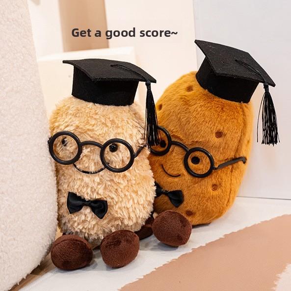 Potato Plush Peanut Doll Wearing A Doctoral Cap Tie And Glasses Design For Gift