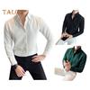 Men Spring Fall Shirt Frence Style Turn-down Collar Slim Fit Waffle Texture Single-breasted Long Sleeves Pure Color Mid Length Young Formal Business
