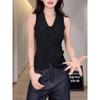 Womens Solid Color Collared Sleeveless Knit Vest