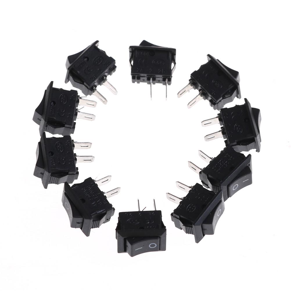 10Pcs 10*15Mm Small Black Rocker Switch Kcd1-11 250Vac/3A 6A 125V Ac 2P Switches