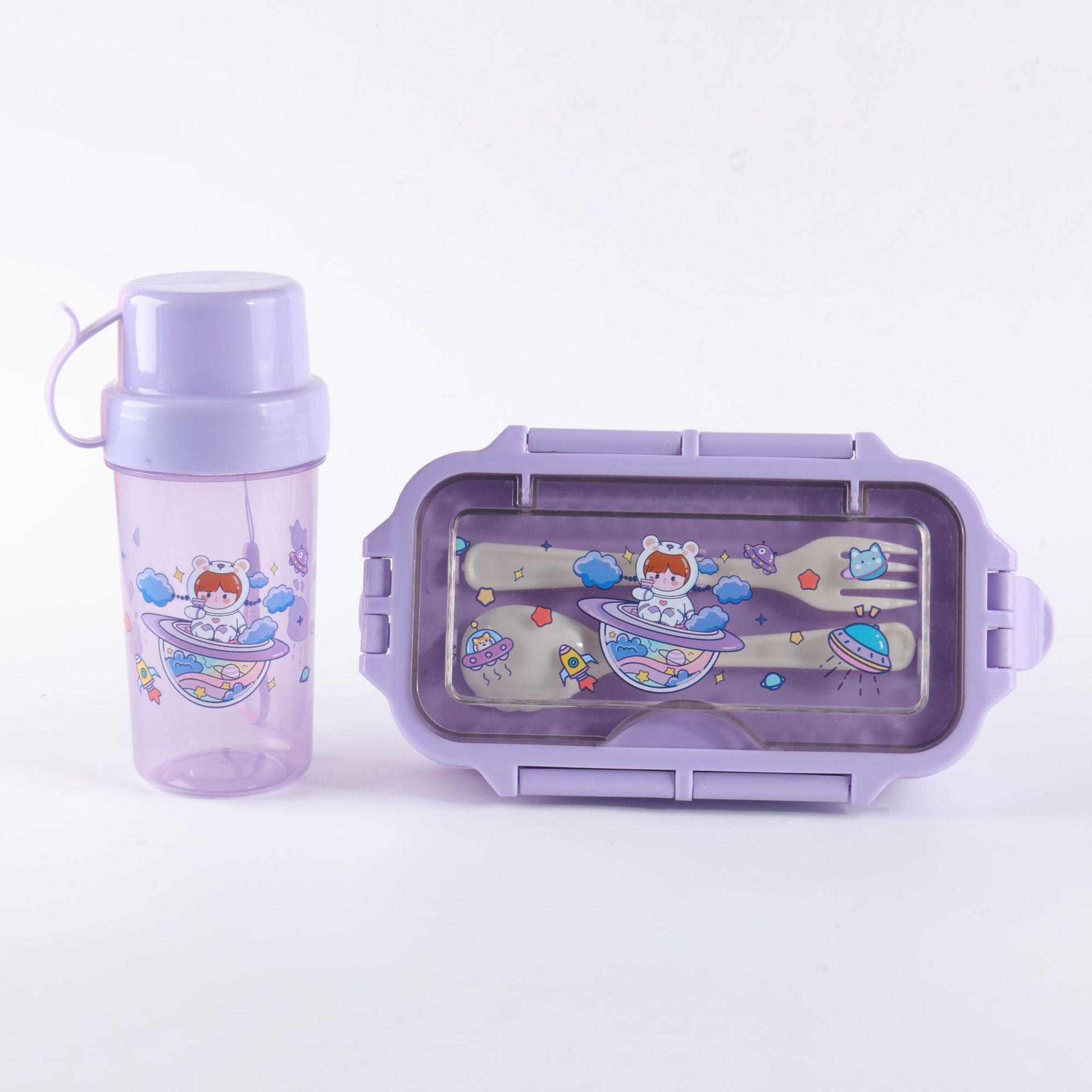 

Детский набор ланчбокса и кружки, мультяшный пластиковый бенто-бокс с посудой, контейнер для хранения еды, пригодный для микроволновой печи, школьный контейнер для перекуса