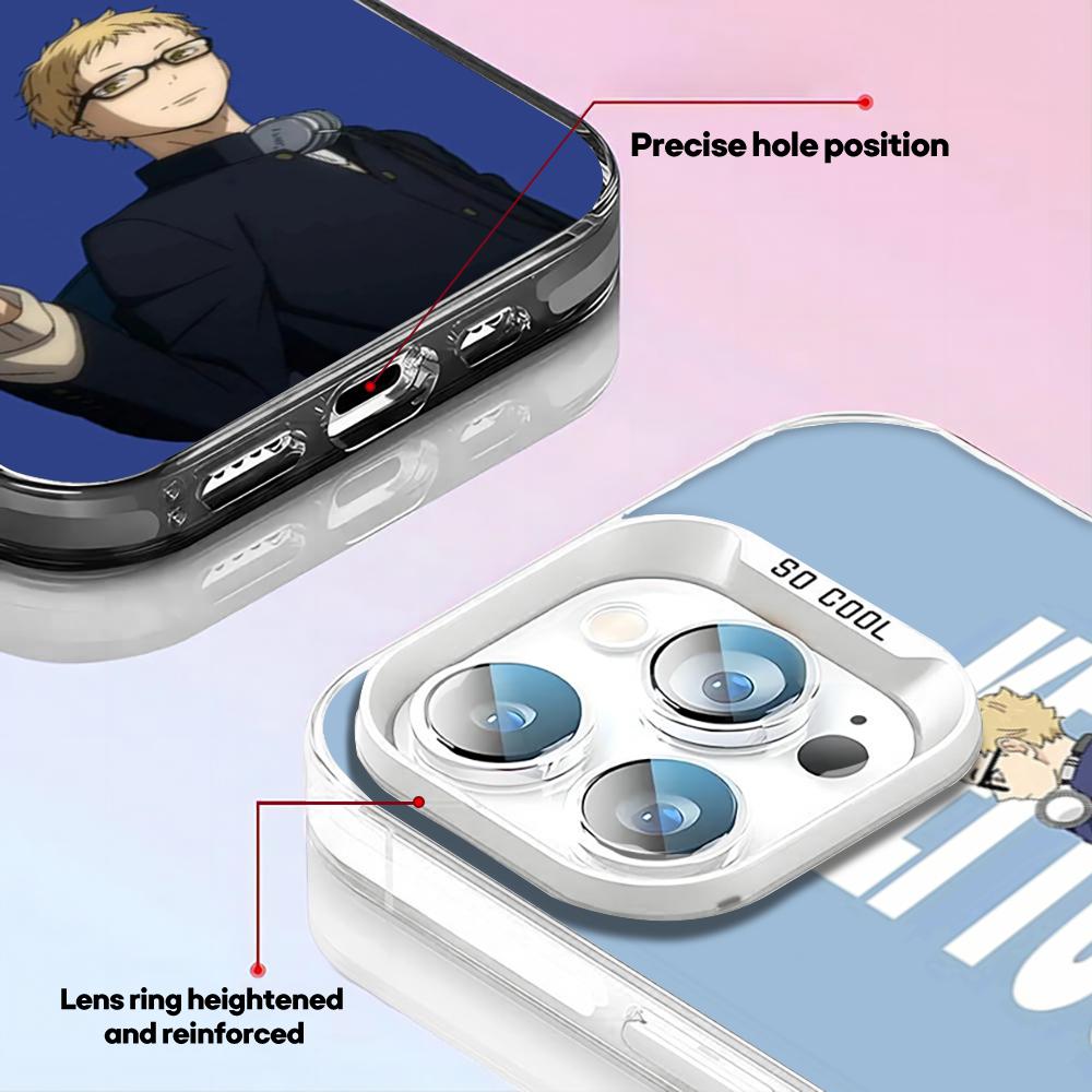 H-Haikyu!! Anime Tsukishima Kei Phone Case White IMD Colorful Silver Suitable soft case for iPhone 16 15 14 13 12 11 XS Pro Max