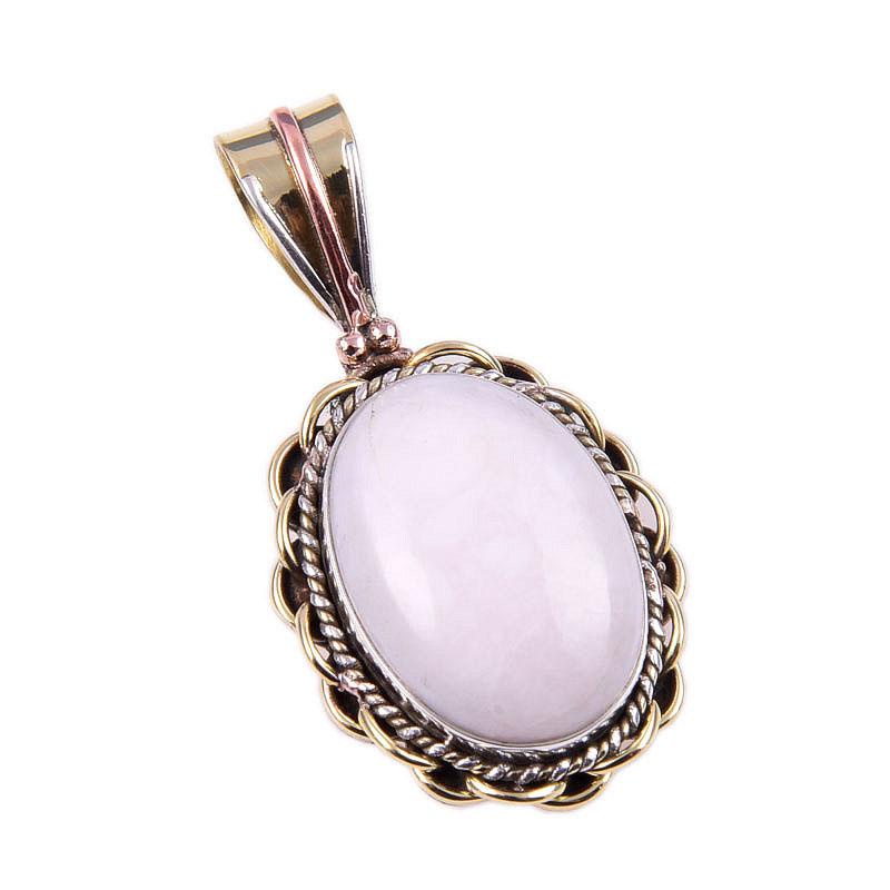 Natural Pink Opal Gemstone 925 Solid Sterling Silver Two Tone Pendant 1.50" f4f10