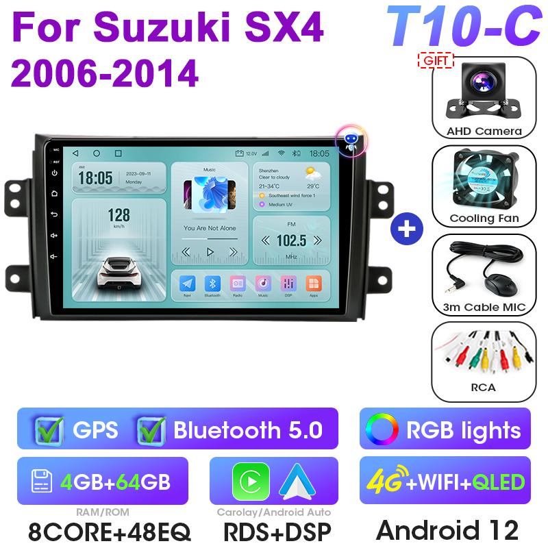 2 Din Android 12 Car Radio For Suzuki SX4 SX 4 2006-2014 Fiat Sedici 2005-2014 CarPlay Auto intelligent Systems Smart Autoradio