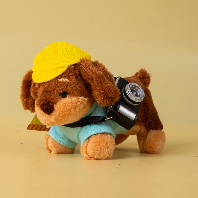 Cartoon Dachshund Plush Toy Camera-Style Keychain Backpack Accessory