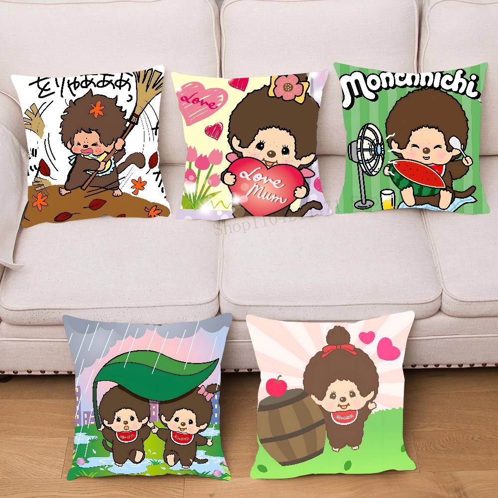 Cartoon Animation M-Monchhichi Pillow Case Fashion Square Pillowcase Bedroom Sofa Room Ins Decoration Leisure
