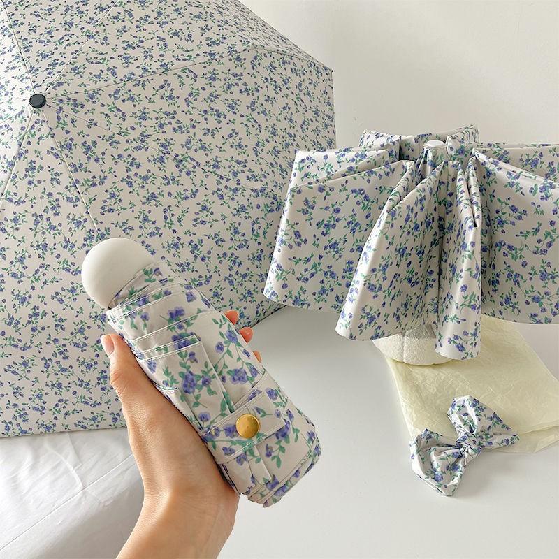 Ins Wind Shattered Flowers Folding Umbrella Sun Rain Dual-Purpose Umbrella Sun Protection Ultraviolet Rays Women'S Parasol Porta