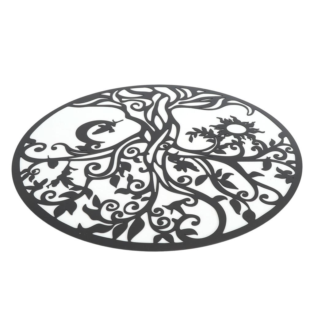 Tree of Life Wall Art 11.8in Round Decorative Metal Wall Plaque for Living Room Bedroom Indoor Outdoor Black