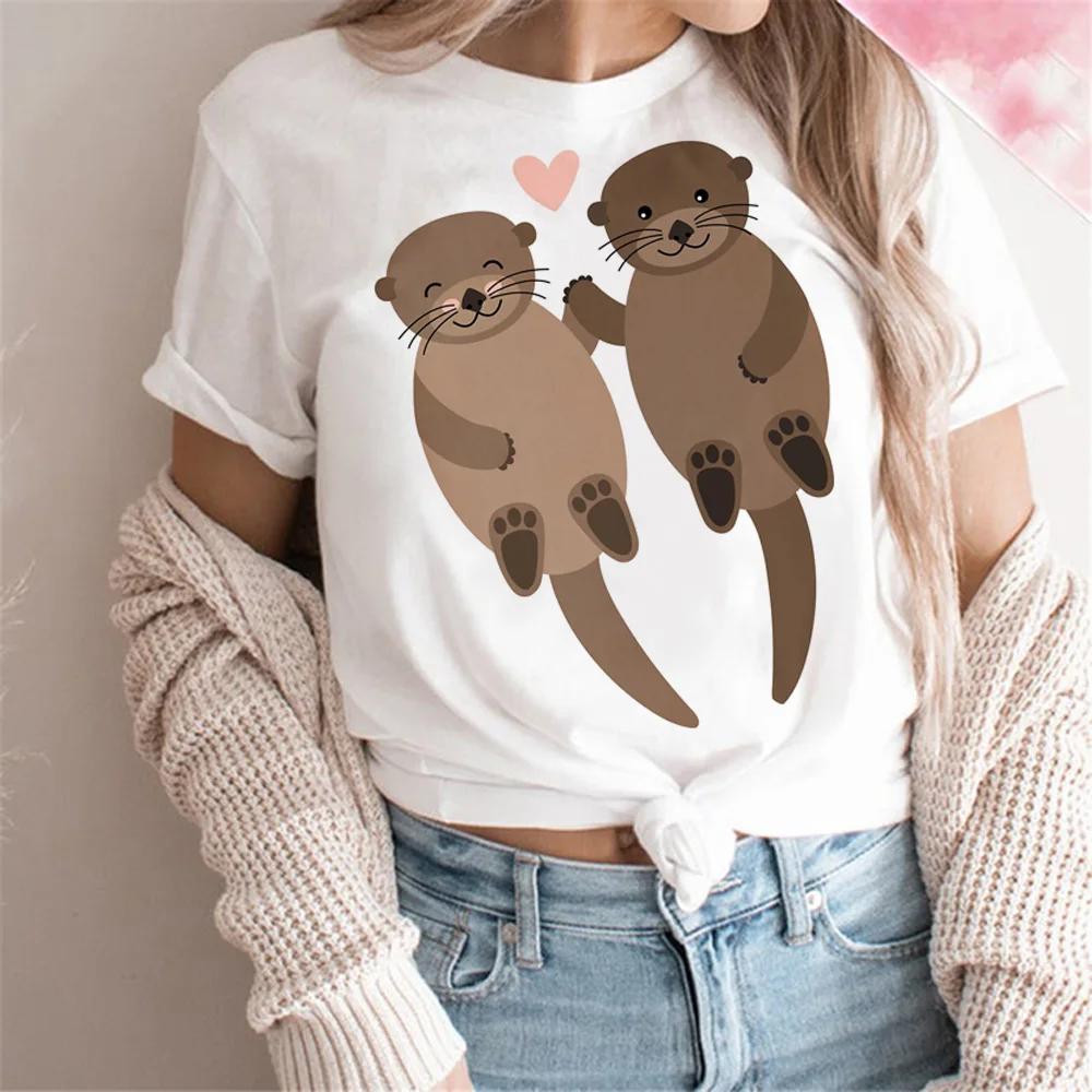 Otter T-Shirt Damen T-Stil Sommer Lässig Locker Comic Oberteil Mädchen Anime Kleidung