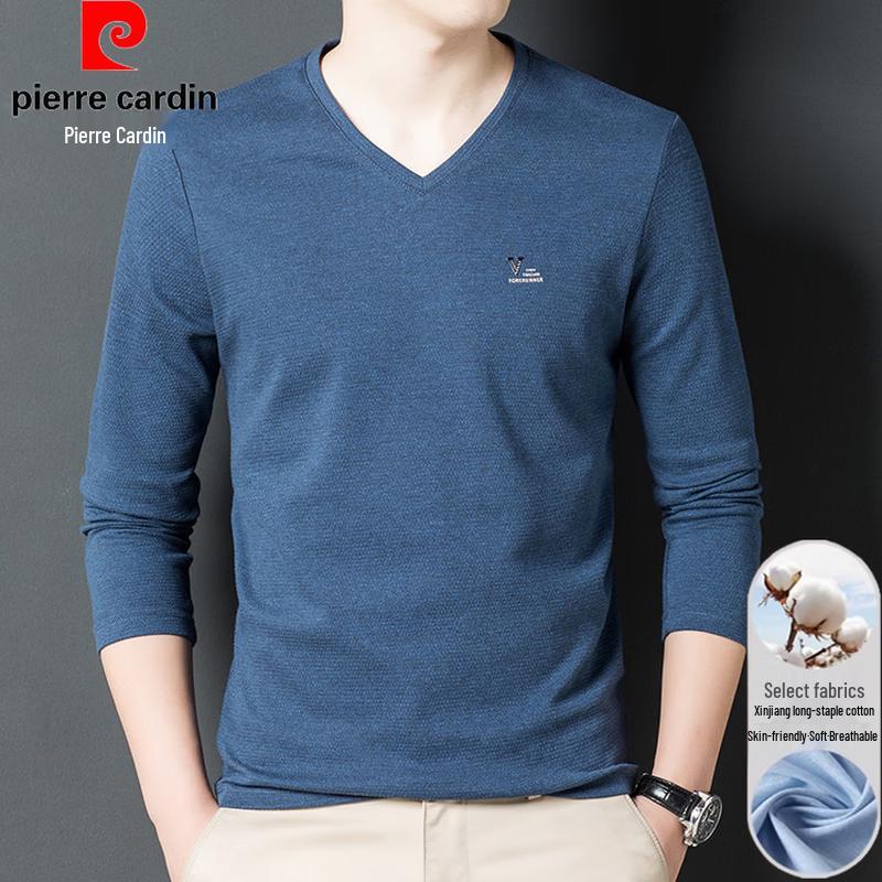 Pierre Cardin Men's V-Neck Ice Silk Long Sleeve T-Shirt