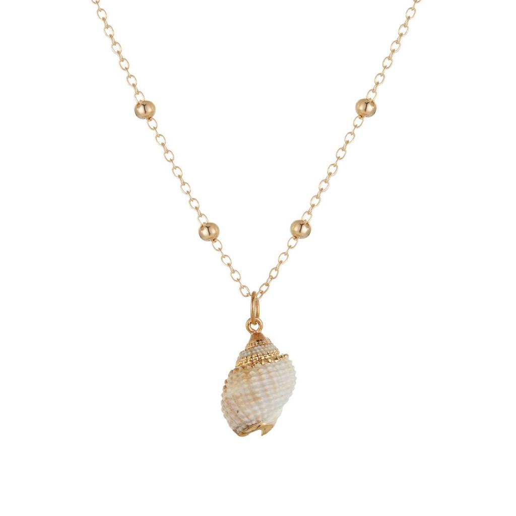 Gold-Edged Seashell Conch Pendant Necklace - Natural Beach Vintage Women's Jewelry