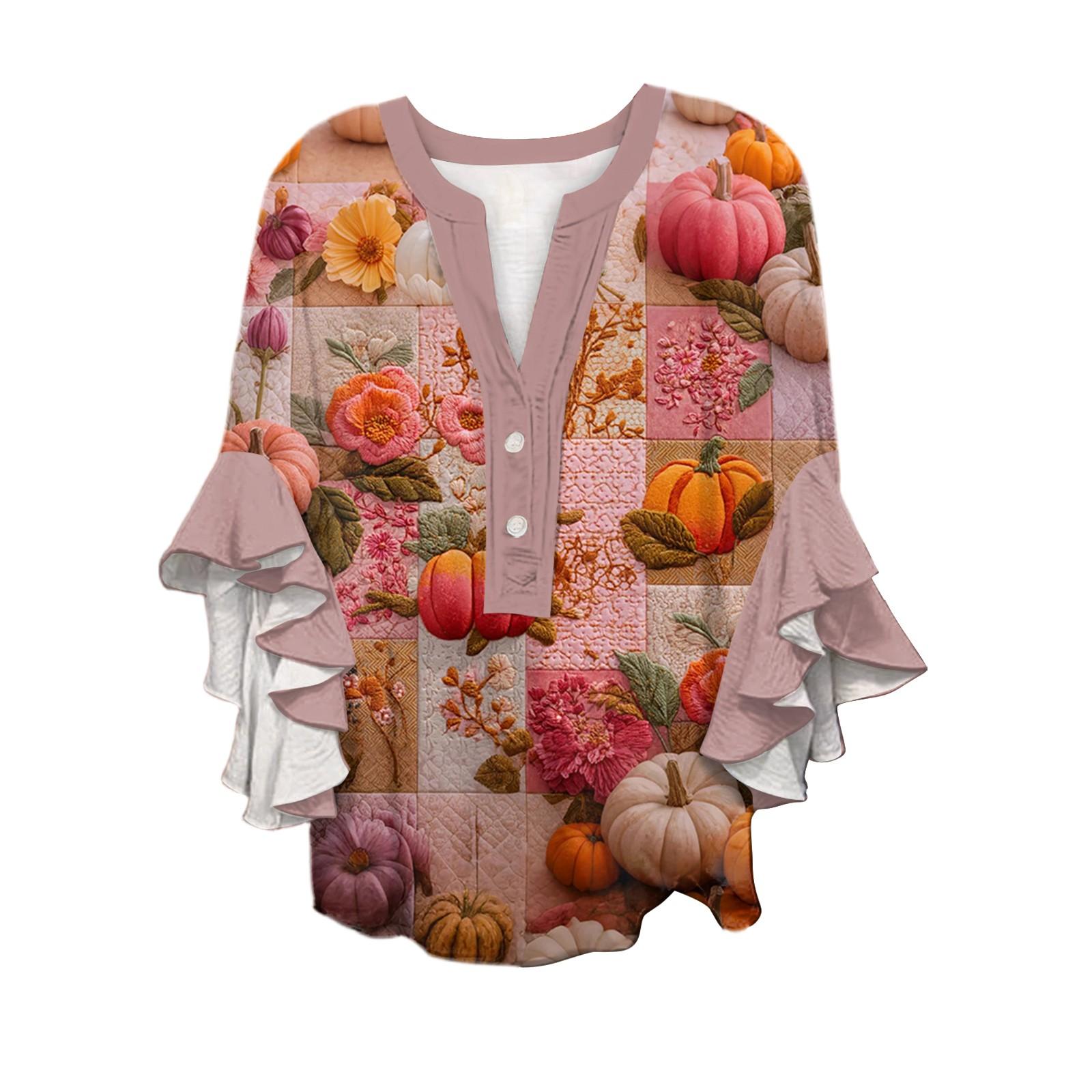 

Женская рубашка с V-образным вырезом и рукавами три четверти, топ с принтом на Хэллоуин, повседневная рубашка M