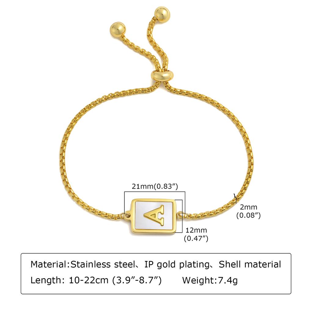 Bracelets Stainless Steel English Alphabet Square Shell Gold Bracelet Ladies Adjustable