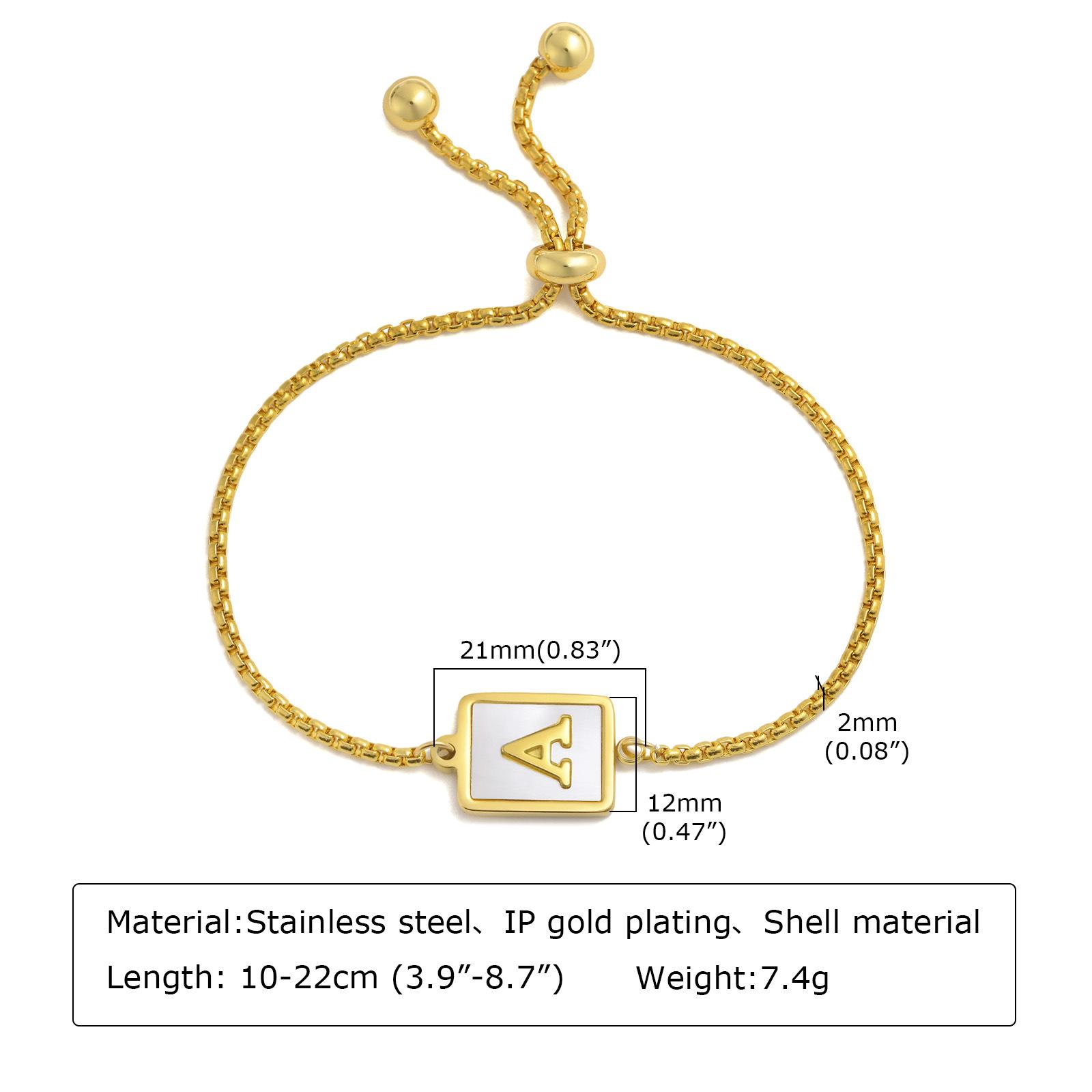 

Bracelets Stainless Steel English Alphabet Square Shell Gold Bracelet Ladies Adjustable