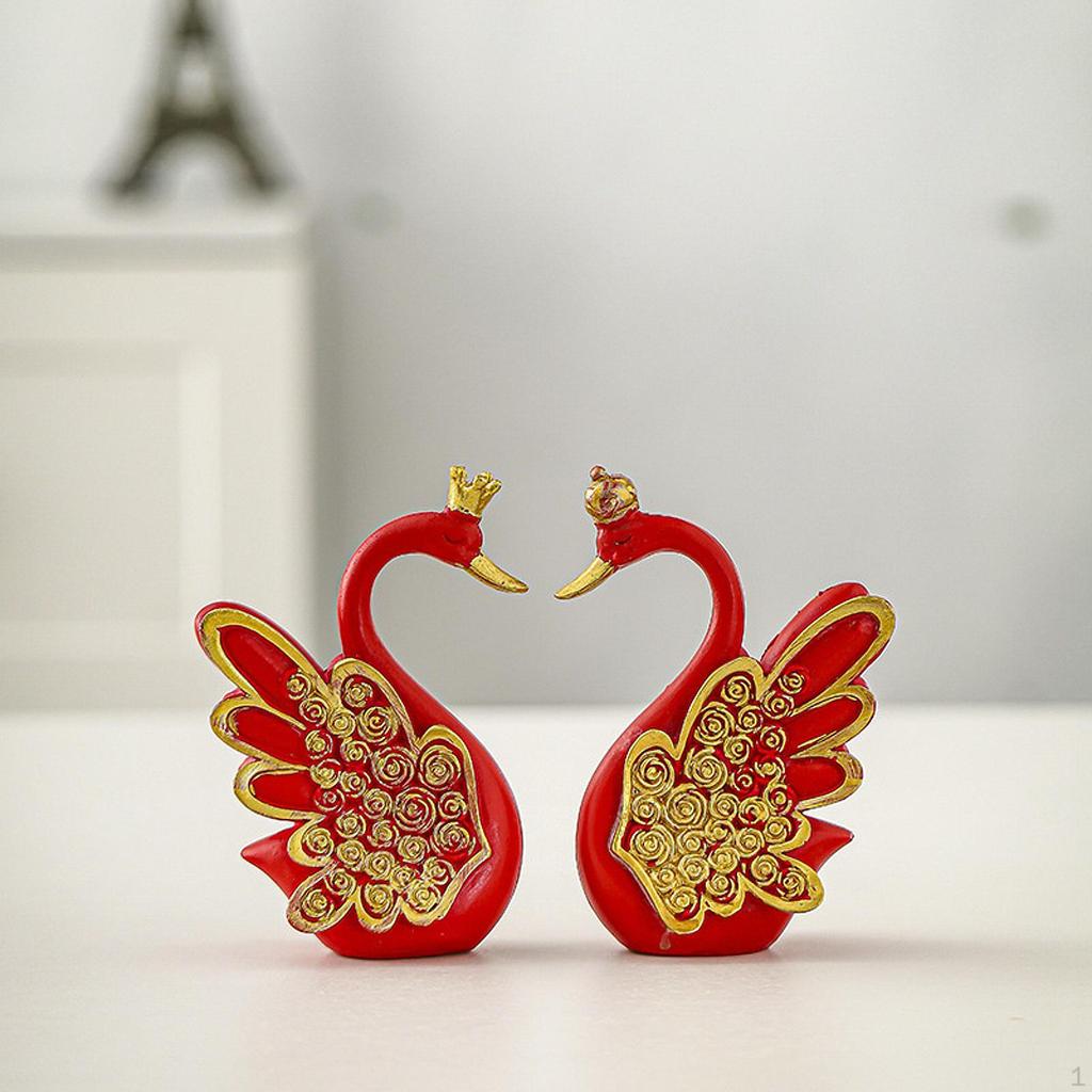 2 Pieces Swan Statues Decorative Figurines Animal Sculptures Tabletop Ornaments for Shelf Cabinet