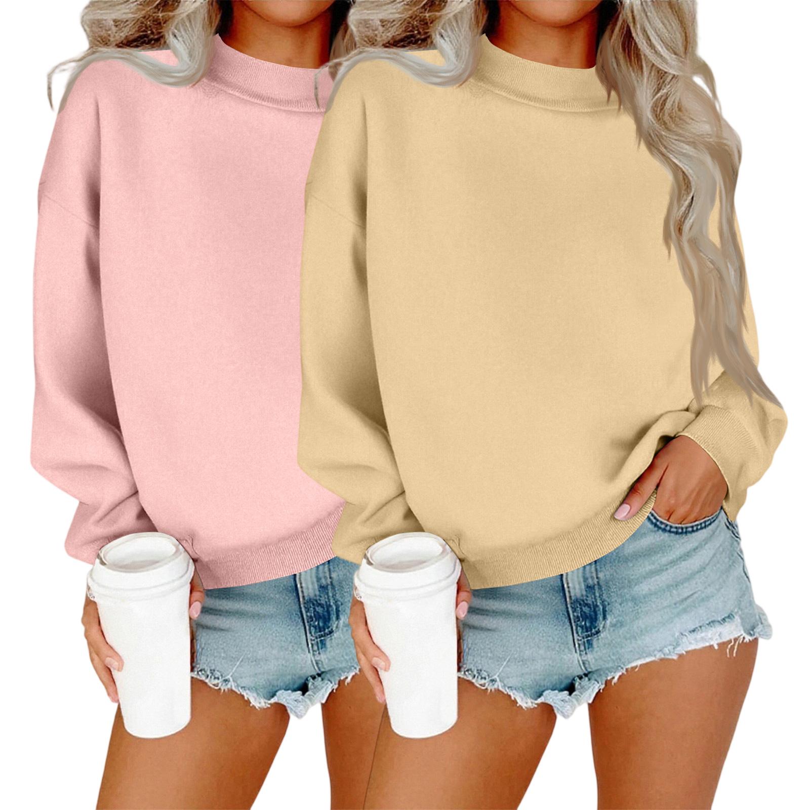 

Женский модный повседневный топ с длинными рукавами и круглым вырезом, толстовка-комбо L розовый