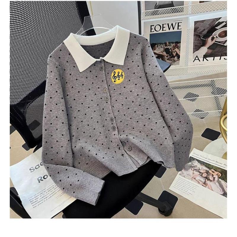 YYFS Women's Fashion Casual Fall Winter Polka Dot Print Long Sleeve POLO Neck Sweaters