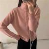 Autumn and winter new semi-turtleneck button soft waxy knitted cardigan women's outer with solid color long-sleeved sweater jacket