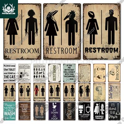 Putuo Decor WC Blechschild Vintage Badezimmer Plakette Metall Wandkunst Poster für Toilettendekoration Zubehör Eisenmalereien