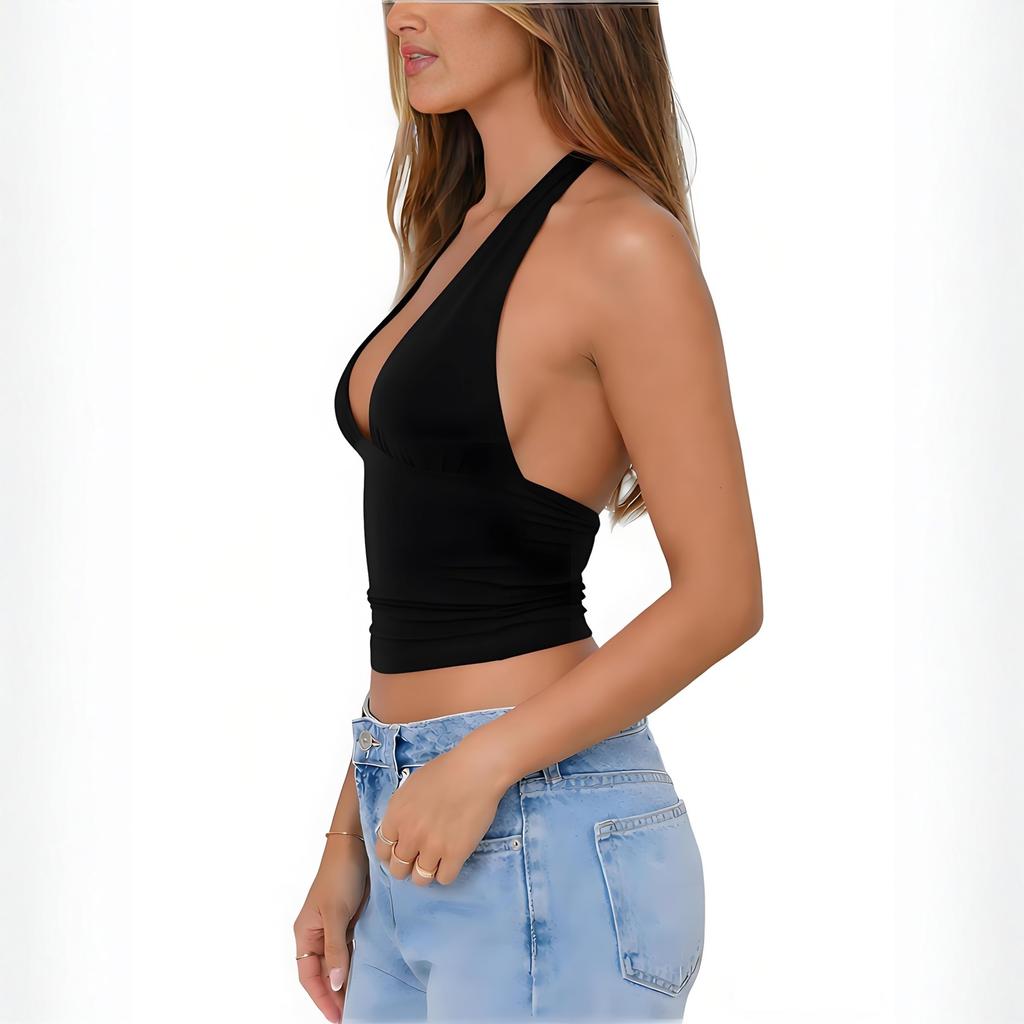 Ladies' Fashionable And Sexy Deep V-neck Hanging Neck Women's Backless Slim Fit Vest Top