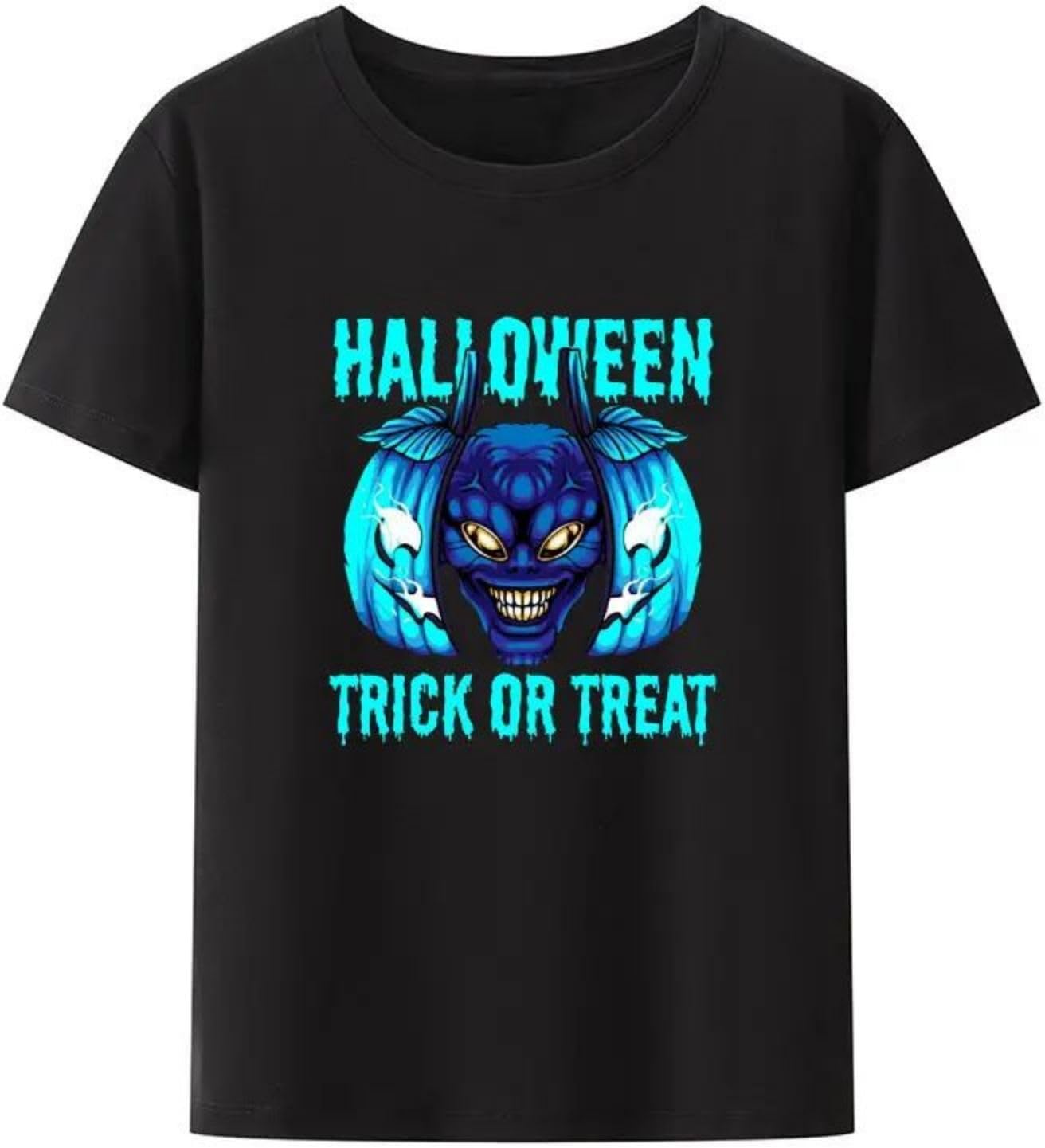 Alien on Pumpkin Halloween Trick or Treat Cotton T Shirt Men M чёрный