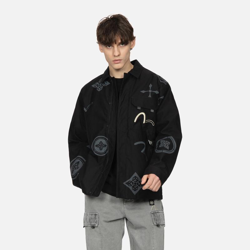 Evisu Kuro SS24 All Over Print Seagull Embroidery Casual Jacket Men Jackets Black 2ESGNM4JK5104RXCT